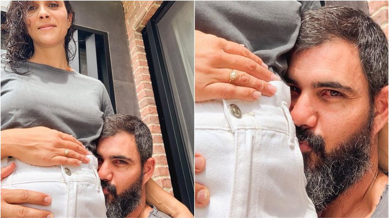 Juliano Cazarré posa com a esposa, Letícia, para anunciar quinto filho - Foto: Reprodução / Instagram