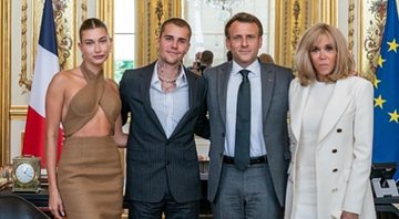 Hailey Bieber, Justin Bieber, Emmanuel Macron e Brigitte Macron no Palácio do Eliseu - Foto: Reprodução / Instagram