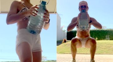 Karina Lucco usou galão como peso e mostrou série de exercícios no quintal de casa - Foto: Reprodução/ Instagram