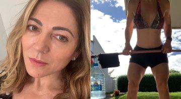 Karina Lucco usou rodo e galões com água para improvisar peso em treino - Foto: Reprodução/ Instagram