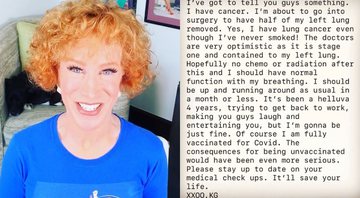 Kathy Griffin anuncia que está com câncer de pulmão em seu Instagram - Foto: Reprodução / Instagram @kathygriffin
