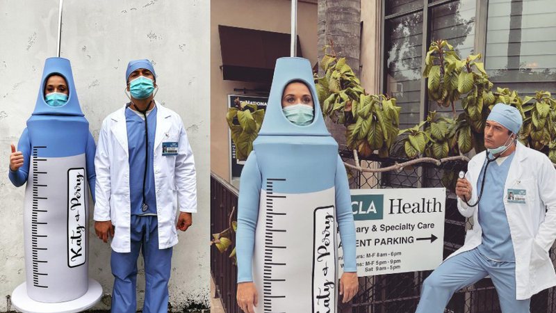 Casal celebraram a vacinação contra a Covid-19 nas redes sociais - Reprodução / Instagram @katyperry