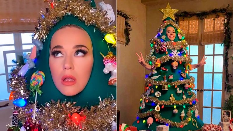 Katy Perry se fantasiou de árvore de Natal para participar de programa de TV - Foto: Reprodução/ Instagram@katyperry