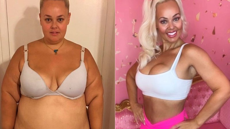 Kayla Lavende antes e depois de eliminar quase 90 quilos - Foto: Reprodução/ @wls_barbie