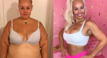 Kayla Lavende antes e depois de eliminar quase 90 quilos - Foto: Reprodução/ Instagram@wls_barbie