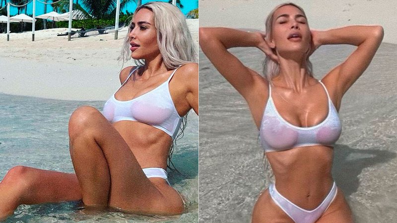 Kim Kardashian fez a gata molhada na praia e recebeu críticas na web - Foto: Reprodução/ Instagram@kimkardashian