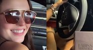 Paloma Duarte filma o volante de Larissa Manoela, que é coberto de cristais - Foto: Reprodução / Instagram @palomaduarteoficial