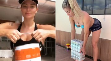 Laura Keller e Jaqueline Grohalski improvisaram peso na hora de treinar em casa - Foto: Reprodução/ Instagram