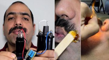 Mehdi Sadaghdar testa várias maneiras de tirar o bigode - Créditos: Reprodução/ YouTube