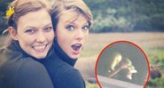 Taylor Swift e a modelo Karlie Kloss. Ao lado a foto do suposto beijo. Crédito: Reprodução