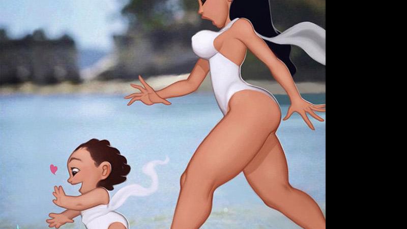 Kim Kardashian e North West em versão Disney. Crédito: Reprodução/Instagram/bscopezz