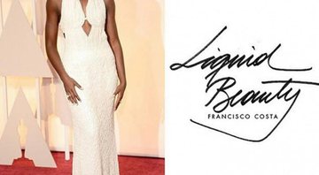 Vestido de pérolas da Calvin Klein usado por Lupita no Oscar 2015. Crédito: Reprodução/Instagram