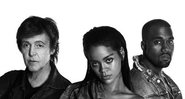 Rihanna no videoclipe de FourFiveSeconds ao lado de Paul McCartney e Kanye West. Crédito: Reprodução/Vevo