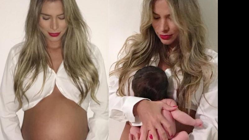 Adrianna Sant’Anna mostra foto com filho ainda na barriga e depois em seus braços - Fotos: Reprodução/Instagram