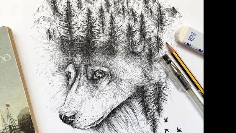 Italiano Alfred Basha gosta de misturar animais e florestas em suas ilustrações - Foto: Reprodução/Instagram/Alfred Basha