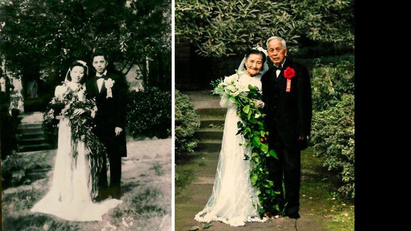 Este casal resolveu recriar as fotos de casamento após 70 anos de união - Foto: Cao Pangpei