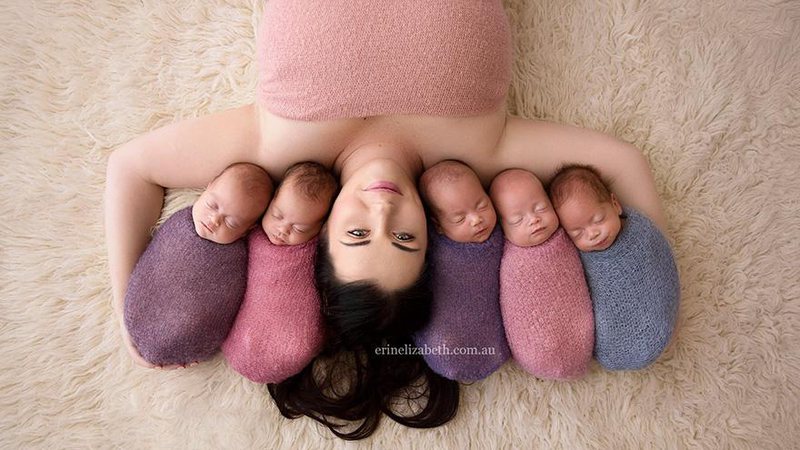 Kim Tucci deu à luz quíntuplos no finalzinho de janeiro - Foto: Erinelizabeth.com.au