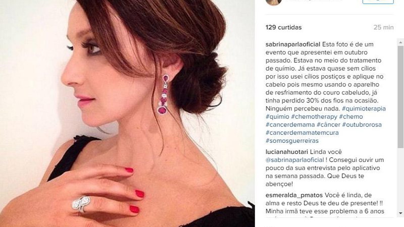 Sabrina Parlatore usou cílios postiços e aplique para disfarçar queda de cabelo - Foto: Reprodução/ Instagram