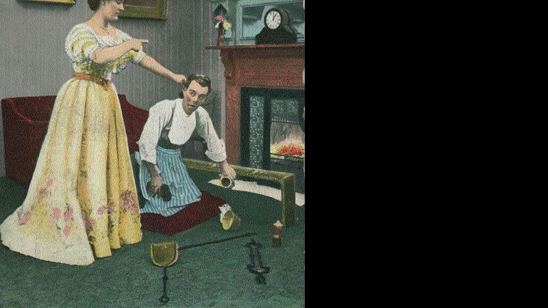 Cartão postal do início de 1900 que promovia o machismo - Foto: Catherine H. Palczewski