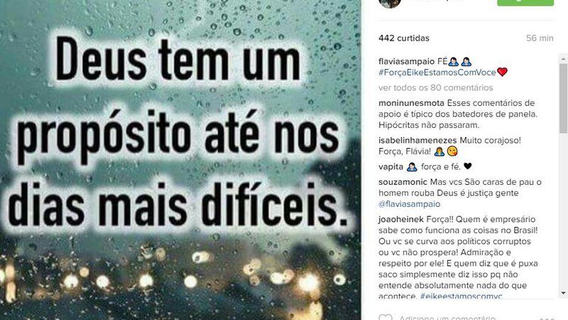 Flávia Sampaio posta mensagem de apoio em rede social - Foto: Reprodução/ Instagram