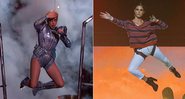 Lady Gaga voando no Superbowl e Fernanda Lima, nos estúdios da TV Globo - Foto: Reprodução/ Twitter e Reprodução/ Instagram