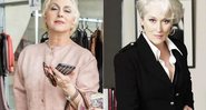 Lu Grimaldi na pele de Gloria, na novela Rock Story, e Meryl Streep como Miranda, no filme O Diabo Veste Prada - Foto: TV GLobo/ Felipe Monteiro/ Gshow e Divulgação