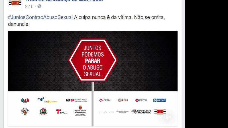 Tribunal de Justiça de São Paulo lançou campanha contra abuso sexual no Facebook - Foto: Reprodução/ Facebook