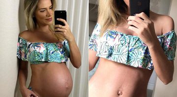 Adriana Sant’anna dias antes de dar à luz, e 21 dias após o parto - Foto: Reprodução/ Instagram