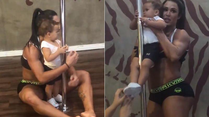 Gracyanne brinca com a netinha Alice na barra de Pole Dance - Foto: Reprodução/ Instagram