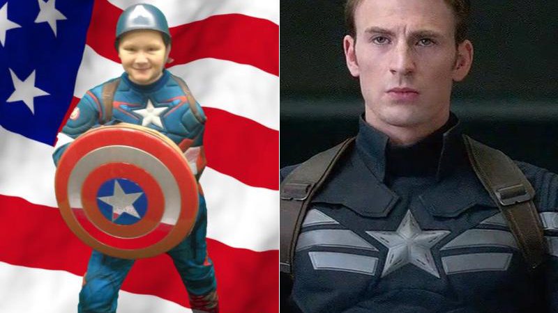 Damon Billeck como Capitão América, em montagem postada no Twitter, e Chis Evans, na pele do super-herói - Foto: Reprodução/ Twitter