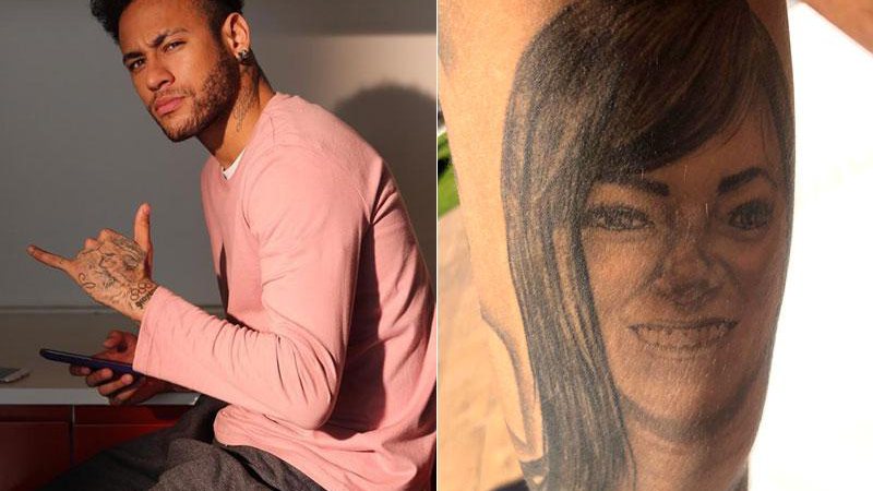 Neymar tatuou o rosto da mãe, Nadine, na batata da perna - Foto: Reprodução/ Instagram