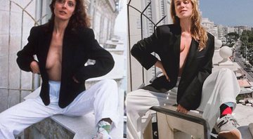 Susan Sarandon em foto feita em Cannes, na França, em 1978, e a reprodução de Mariana Ximenes - Foto: Reprodução/ Instagram e Divulgação