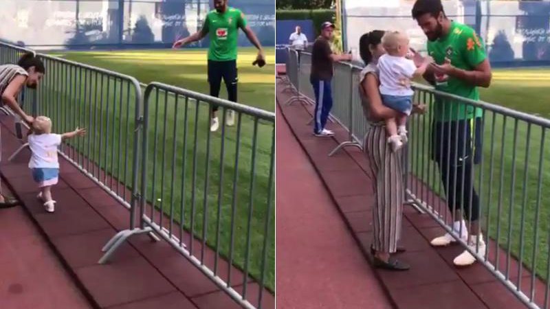 Goleiro Alisson Becker recebeu a visita da filha e da mulher na folga do treino da seleção nesta quarta-feira (04/07) - Foto: Reprodução/ Instagram