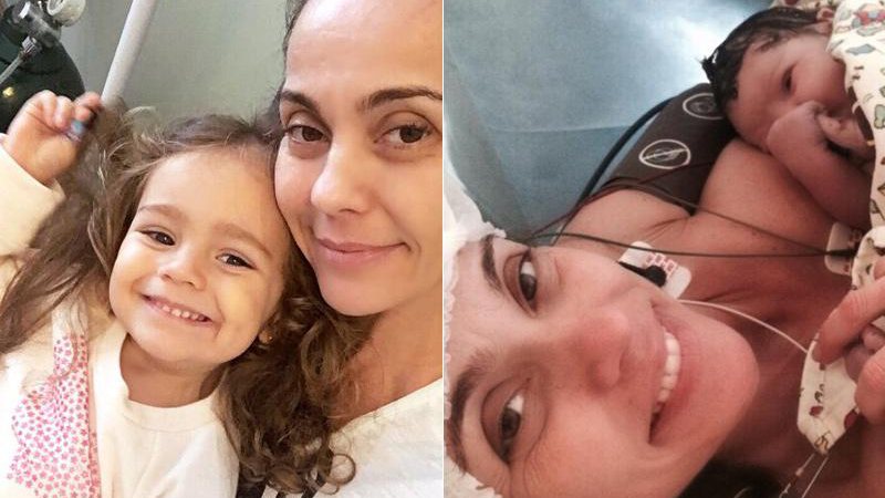 Flávia Monteiro com a filha Sophia, de 3 anos, e no dia em que a menina nasceu - Foto: Reprodução/ Instagram