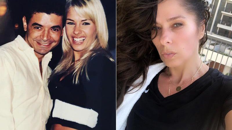 David Brazil e Adriane Galisteu em meados da década de 90, e a atriz e apresentadora em foto atual - Foto: Reprodução/ Instagram