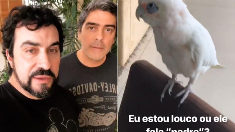 Padre Fábio de Melo visitou Xuxa e Junno nesta sexta-feira (14/09) e brincou com o pássaro da apresentadora - Foto: Reprodução/ Instagram