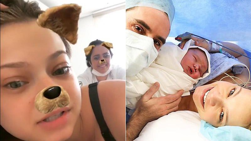 Milena Toscano durante drenagem linfática, e há quatro dias, logo após dar à luz João Pedro, seu primeiro filho - Foto: Reprodução/ Instagram