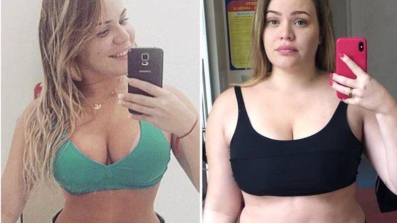 Paulinha Leite após emagrecer 46 quilos, e em foto atual, após engordar 27 quilos - Foto: Reprodução/ Instagram