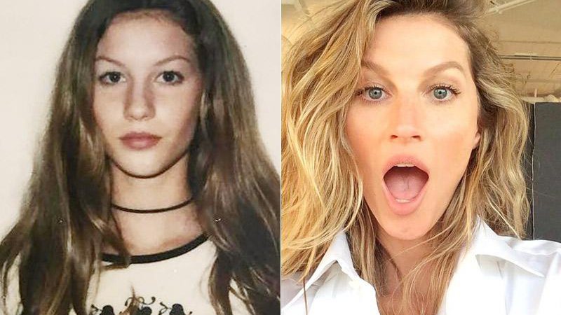 Gisele Bündchen aos 14 anos, no início da carreira de modelo, e em foto mais atual, aos 38 anos - Foto: Reprodução/ Instagram