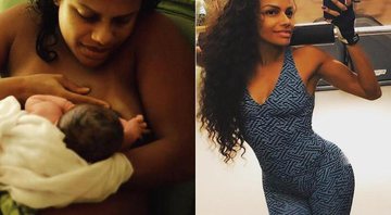 Quitéria Chagas logo após o nascimento da filha, e em foto atual, pesando 55 quilos - Foto: Reprodução/ Instagram