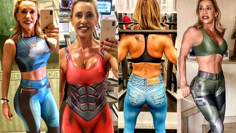Musa fitness aos 62 anos, Adriana Miranda gosta de usar looks coloridos para treinar - Foto: Reprodução/ Instagram