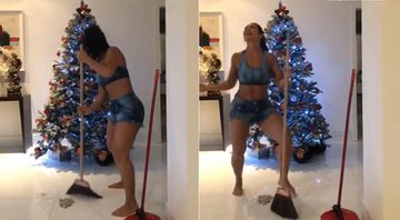 Scheila Carvalho se empolgou com a limpeza e dançou com a vassoura - Foto: Reprodução/ Instagram