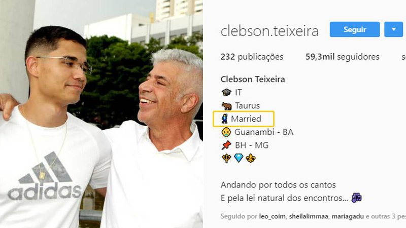 Clebson Teixeira incluiu o status “casado” em seu página no Instagram - Foto: Reprodução/ Instagram