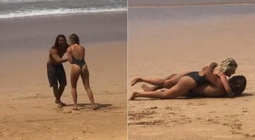 Isabella Santoni e Caio Vaz brincaram de jiu-jitsu e depois rolaram na areia - Foto: Reprodução/ Instagram