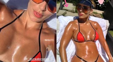A ex-BBB Letícia Santiago está na lista das famosas que aderiram à moda do bronzeamento com biquíni de fita isolante - Foto: Reprodução/ Instagram