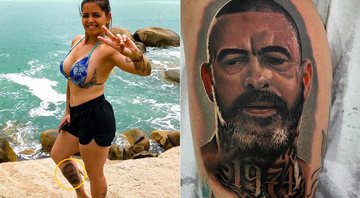 A tatuadora Valéria Lopes tatuou o rosto de Henrique Fogaça na perna - Foto: Reprodução/ Instagram