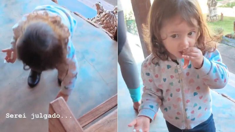 Bruno Gissoni mostrou a filha, Madalena, comendo um pedaço de fruta que havia caído no chão - Foto: Reprodução/ Instagram