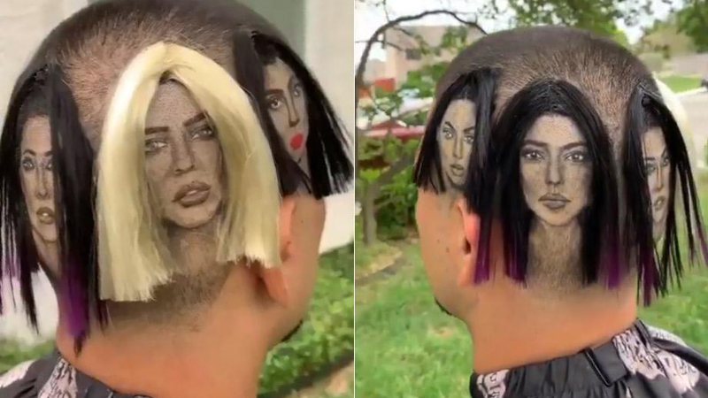 Fã tatuou o rosto das irmãs Kardashian/ Jenner na cabeça - Foto: Reprodução/ Instagram