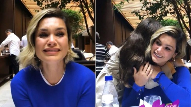 Flávia Alessandra não conseguiu segurar a emoção ao ser surpreendida pelas filhas - Foto: Reprodução/ Instagram