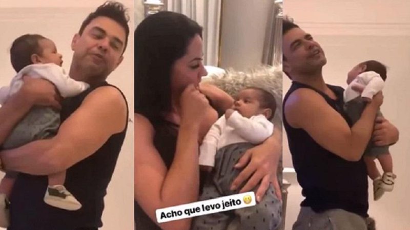 Graciele Lacerda filma Zezé di Camargo com criança no colo e dá indireta: “Está treinando, amor?” - Foto: Reprodução/Instagram